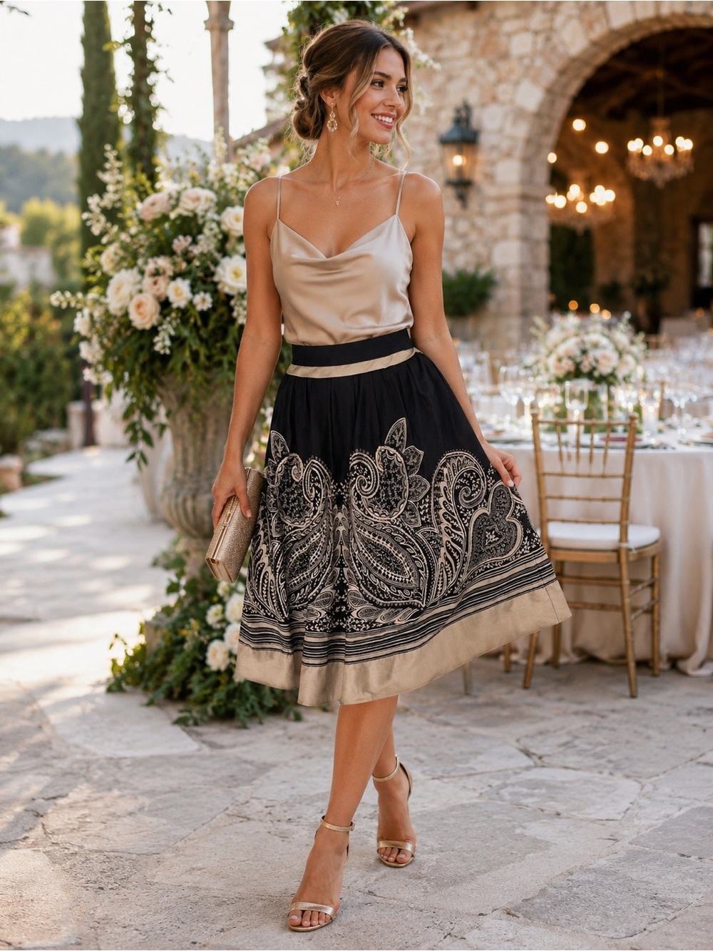 NWT Pendleton "Mystic Island" Paisley Midi Cotton Silk Gold Deadstock ‘07 Skirt
